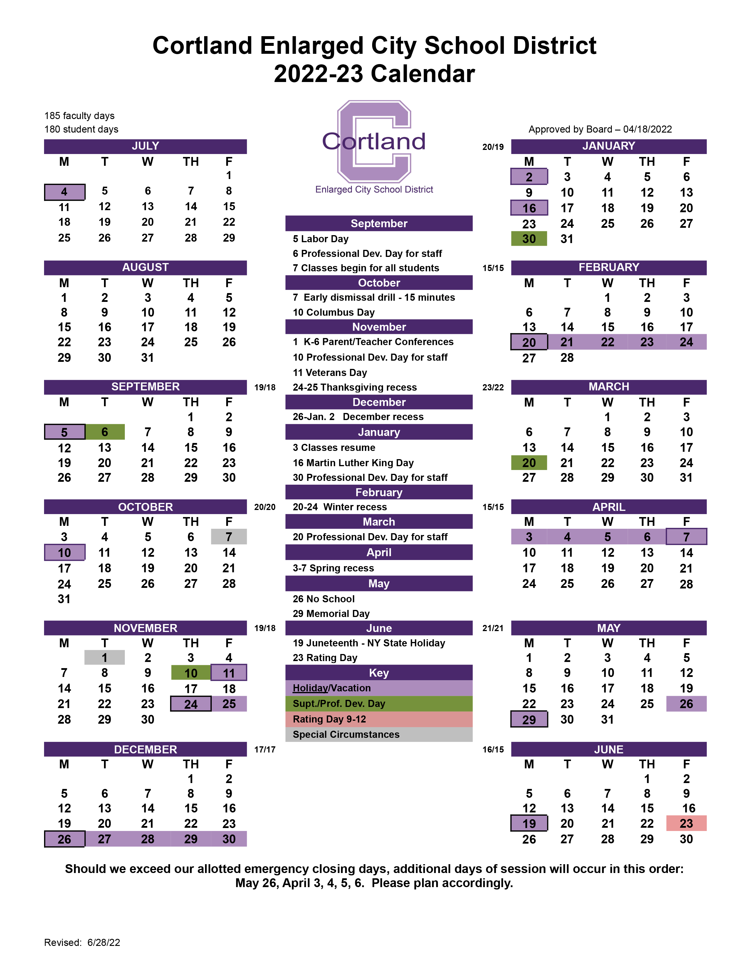 Calendars Cortland Schools